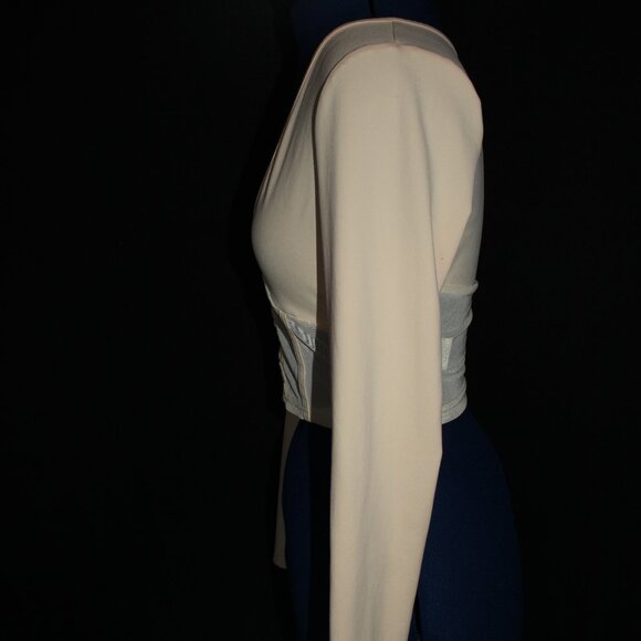 SHEIN ICON Women's Beige Mesh Panel Bust Detail Long Sleeve Top Size M - Picture 4 of 8